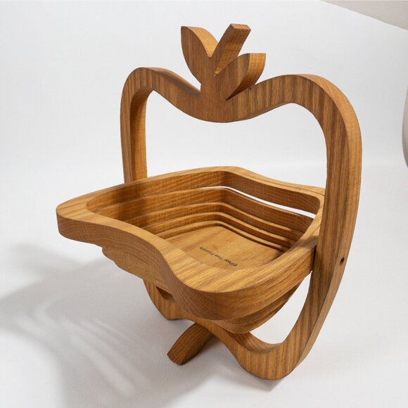 Handcrafted Wooden Collapsible Apple-Shaped Basket By Pear Tree Baskets - Picture 6 of 12